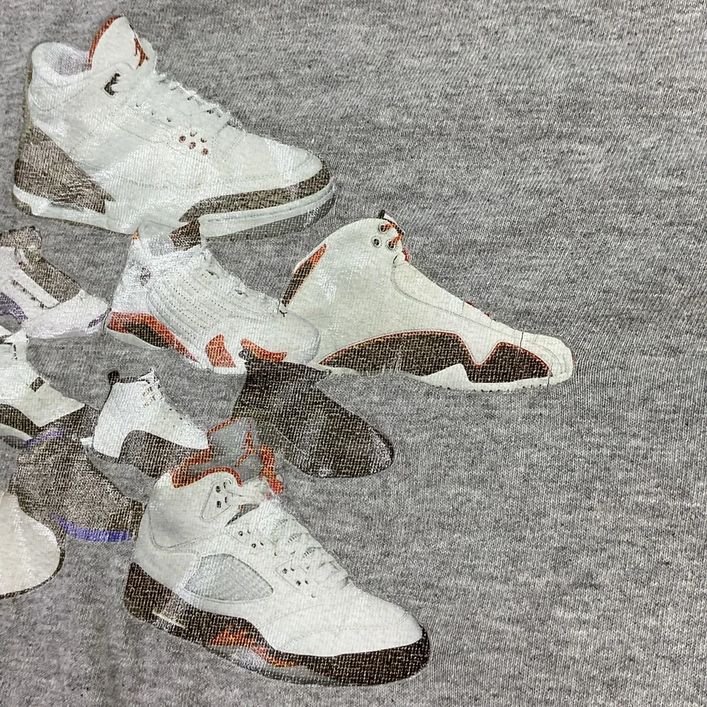 Vintage Nike Air Jordan T-Shirt Sneaker History Y2K Graphic‎ Tee Gray Men Sz XL
